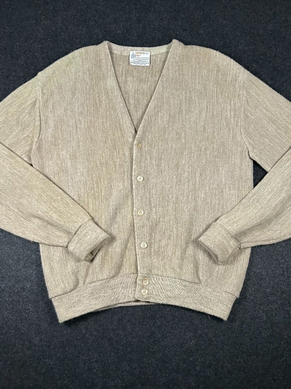 Vintage London Fog Mens Beige V-Neck Cardigan Sweater Large
